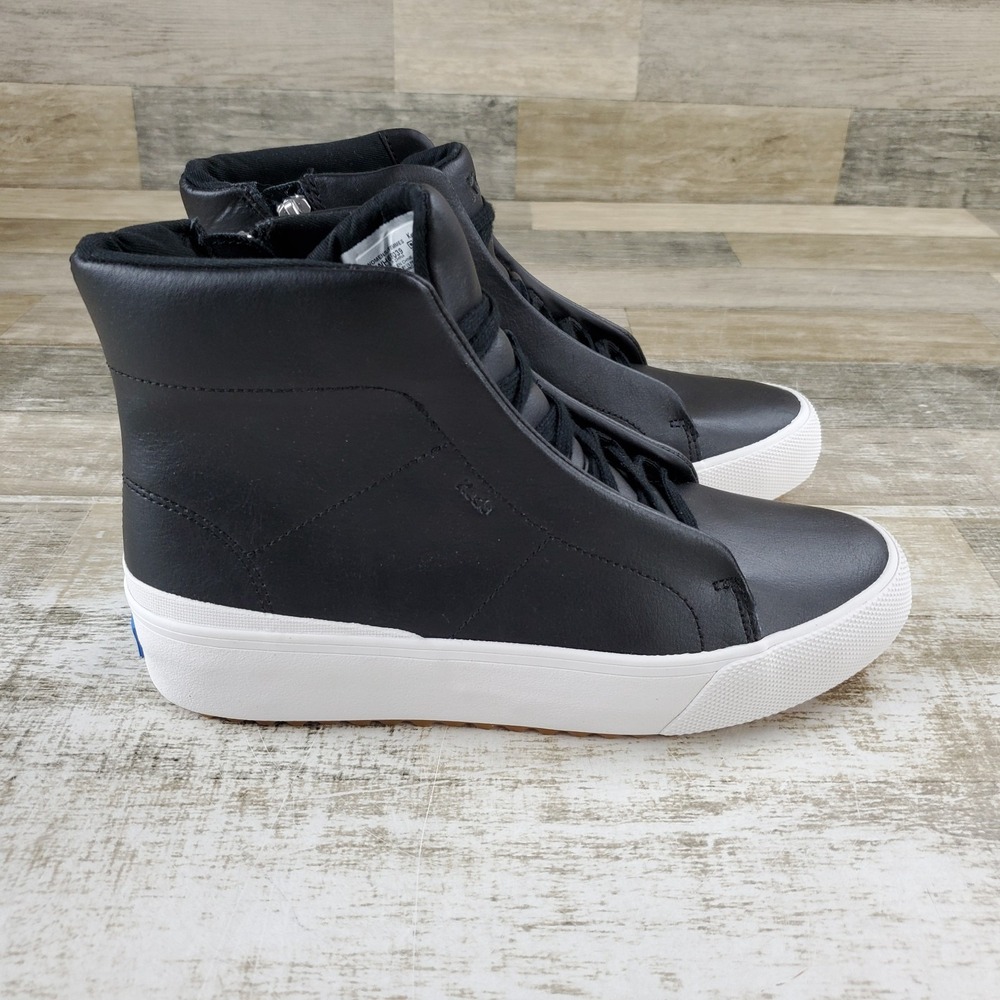 Keds Remi Mid Womens Booties Boots Sz 8 White Black Leather Side Zip Round Toe